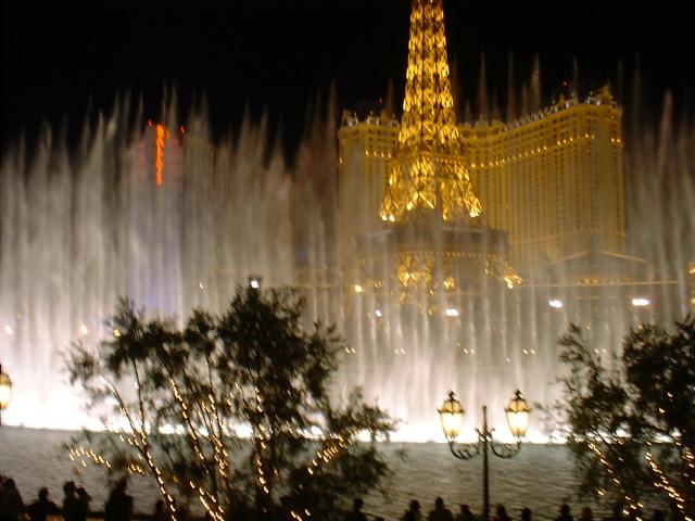 the Bellagio fountains viewed from the hotel