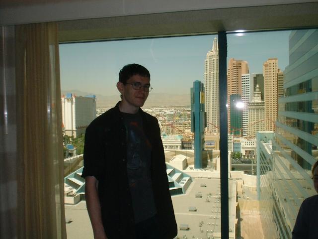 IB looks out of the 22nd floor of the MGM Grand onto a waiting Lexx Vegas